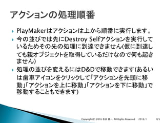 } PlayMaker
} Destroy Self
(
)
} D&D (
)
2016/1Copyright(C) 2016 . All Rights Reserved 125
 