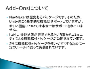 } PlayMaker
Unity
}
}
2016/1Copyright(C) 2016 . All Rights Reserved 240
 