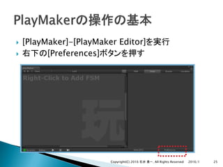 } [PlayMaker]-[PlayMaker Editor]
} [Preferences]
2016/1Copyright(C) 2016 . All Rights Reserved 25
 