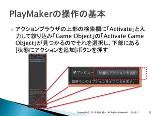 } Activate
Game Object Activate Game
Object
[ ]
2016/1Copyright(C) 2016 . All Rights Reserved 35
 