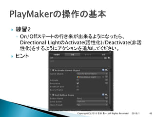 } 2
◦ On/Off
Directional Light Activate( )/Deactivate(
)
}
2016/1Copyright(C) 2016 . All Rights Reserved 49
 