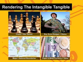 Rendering The Intangible Tangible<br />Boy Scout Badges = Status<br />Chess = War Games<br />Maps = National Boundaries<br...