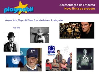 Apresentação da Empresa
                                                         Nova linha de produto


A nova linha Playmobil Stars é subdividida em 4 categorias:


        Na Tela
 
