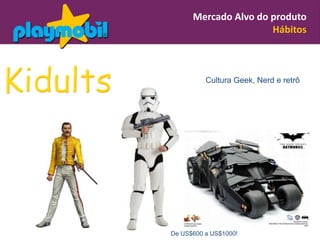 Mercado Alvo do produto
                      Hábitos



          Cultura Geek, Nerd e retrô




De US$600 a US$1000!
 