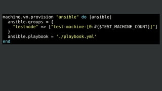 machine.vm.provision "ansible" do |ansible|
ansible.groups = {
"testnode" => ["test-machine-[0:#{$TEST_MACHINE_COUNT}]"]
}
ansible.playbook = './playbook.yml'
end
 