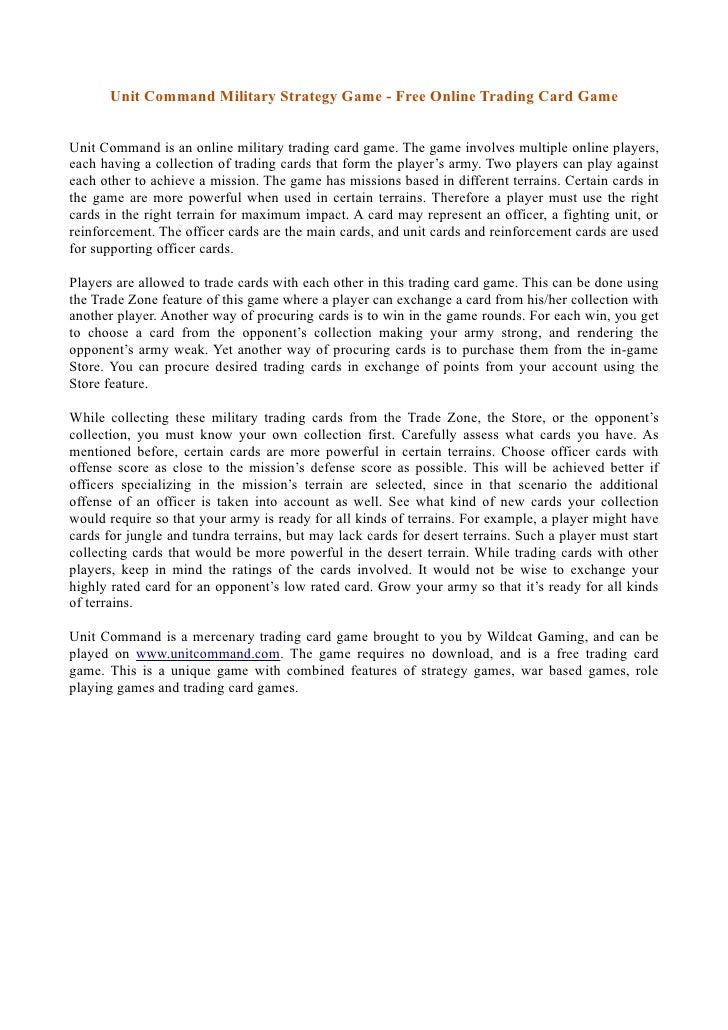 Play Online Military Trading Card Game Free Wildcat Gaming