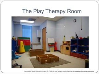 The Play Therapy Room<br />University of North Texas. (2010, April 23). Center for play therapy. website: http://cpt.unt.e...