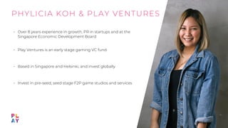 PHYLICIA KOH & PLAY VENTURES
‣ Over 8 years experience in growth, PR in startups and at the
Singapore Economic Development...