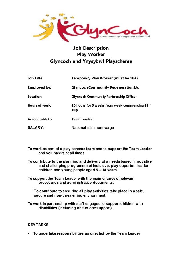Play leader and play worker posts Glyncoch & Ynysybwl