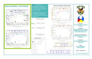 NOTA: LOS LOCALES
INSTALACIONES ELECTRICAS   2,4,5,6,7,8,9,10,11,12,13,14,15, SE   INSTALACIONES SANITARIAS
                           ALIMENTARAN CON 2-FASES
                           CAL.8 AWS.1-N CAL.10 AWG Y 1-TF
                           CAL. 10 AWG POR UN TUBO DE
                           32MM 1"∅ (T. PAD)

                           LOS LOCALES 3A, 3B, 10 Y 12 SE
                           ALIMENTARAN CON 2-FASES
                           CAL.6AWG, 1-N CAL.8AWG Y 1-
                           T.F. CAL.8 AWG POR UN TUBO DE
                           32MM (1 1/4")




                                                                                                    ASESORA:
                                                                                            M. EN ARQ. SOFIA GONZALEZ
                                                                                                     ESTRADA

                                                                                                    ALUMNAS:
                                                                                            GASTELUM IBARRA CAROLINA
                                                                                            MIRANDA SALCIDO R. AREMI
                                                                                              RIVAS BAEZ VIANCA M.


                                                                                              UNIDAD DE APRENDIZAJE:
                                                                                            ESQUEMA METODOLOGICO Y
                                                                                                    PROYECTO


                                                                                                    CONTENIDO:
                                                                                            INVESTIGACION DE MODELOS
                                                                                                    ANALOGOS


                                                                                                      TEMA:
                                                                                                PLAZA COMERCIAL
                                                                                                  PLAZA BOMBAY


                                                                                               GRUPO I SEMESTRE III

                                                                                               CULIACAN, SIN. SEPTIEMBRE 2012.
 