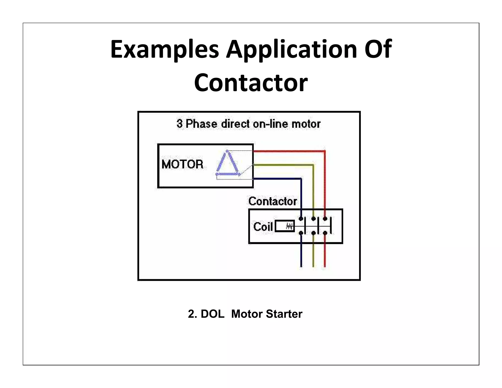 Examples Application Of
      Contactor




      2. DOL Motor Starter
 