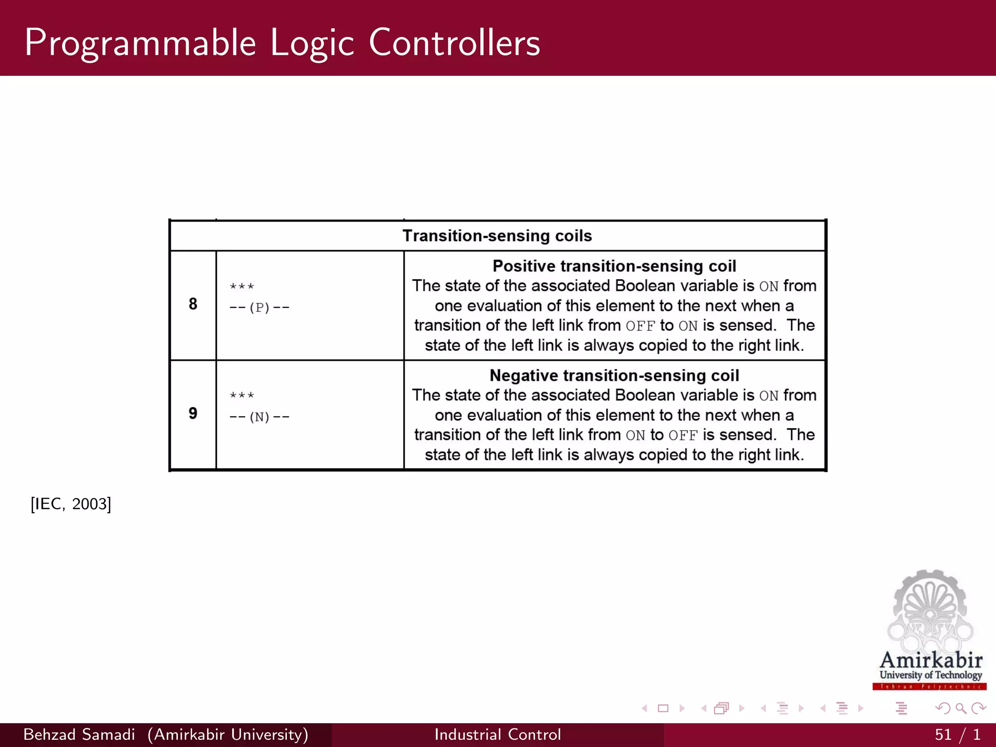 Programmable Logic Controllers
[IEC, 2003]
Behzad Samadi (Amirkabir University) Industrial Control 51 / 1
 