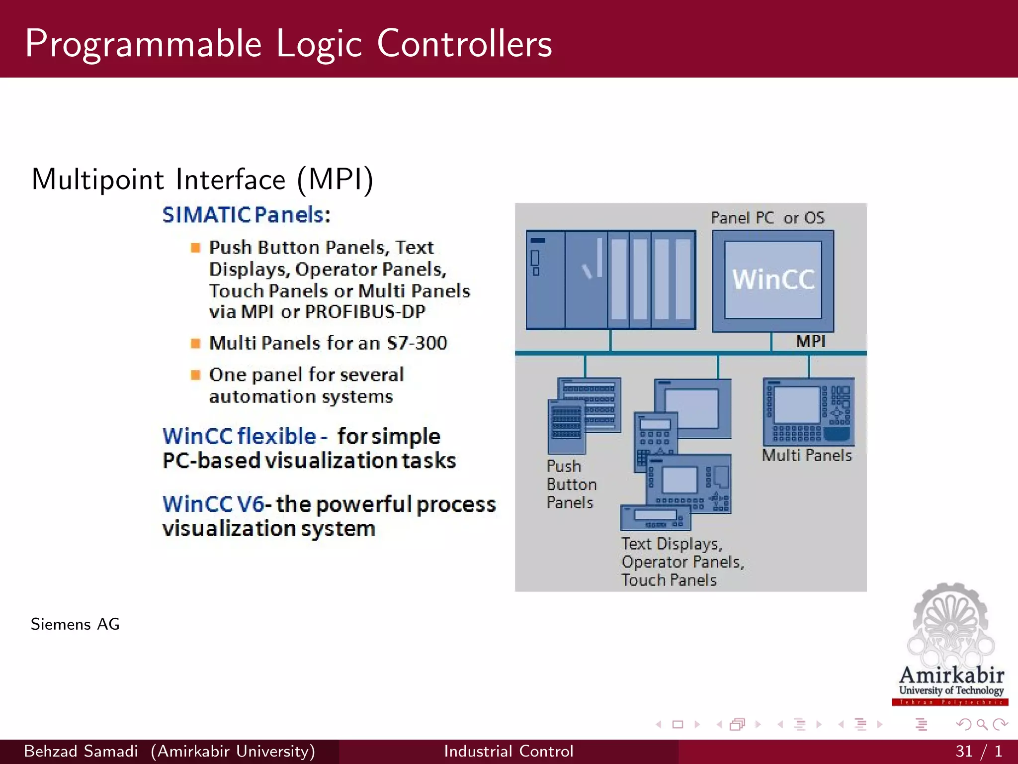 Programmable Logic Controllers
Multipoint Interface (MPI)
Siemens AG
Behzad Samadi (Amirkabir University) Industrial Control 31 / 1
 