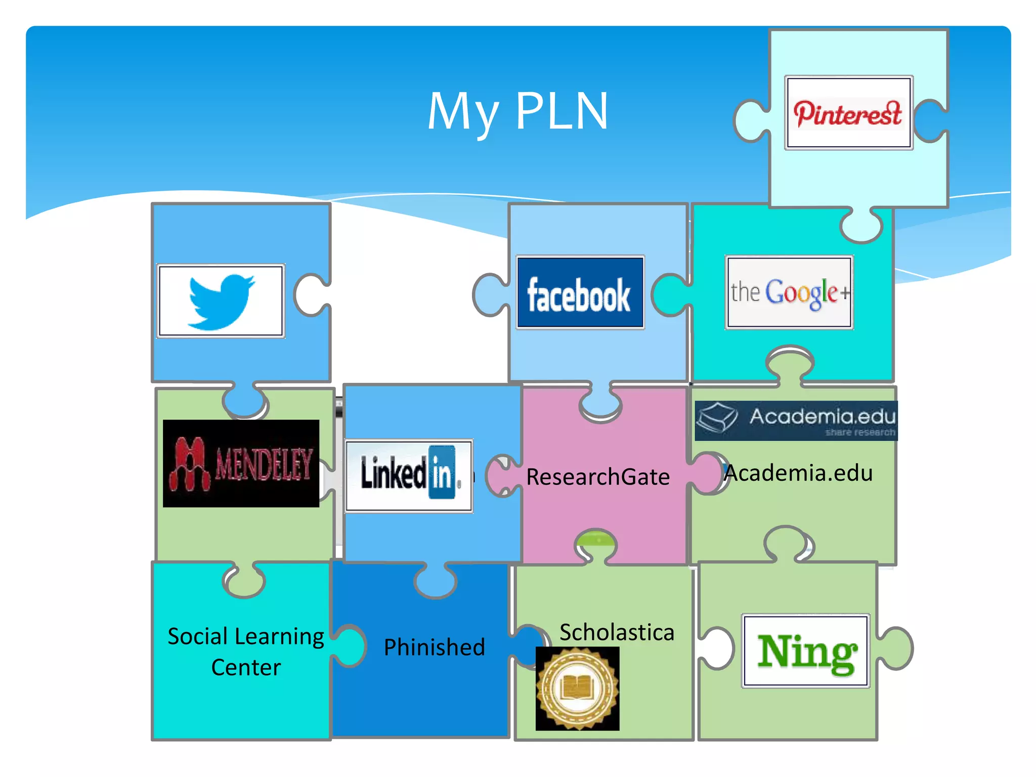 My PLN
Facebook

Twitter

Mendeley

Linkedin

Social Learning
Center

Phinished

ResearchGate

Scholastica

Text here

Google +

Academia.edu

Ning

 
