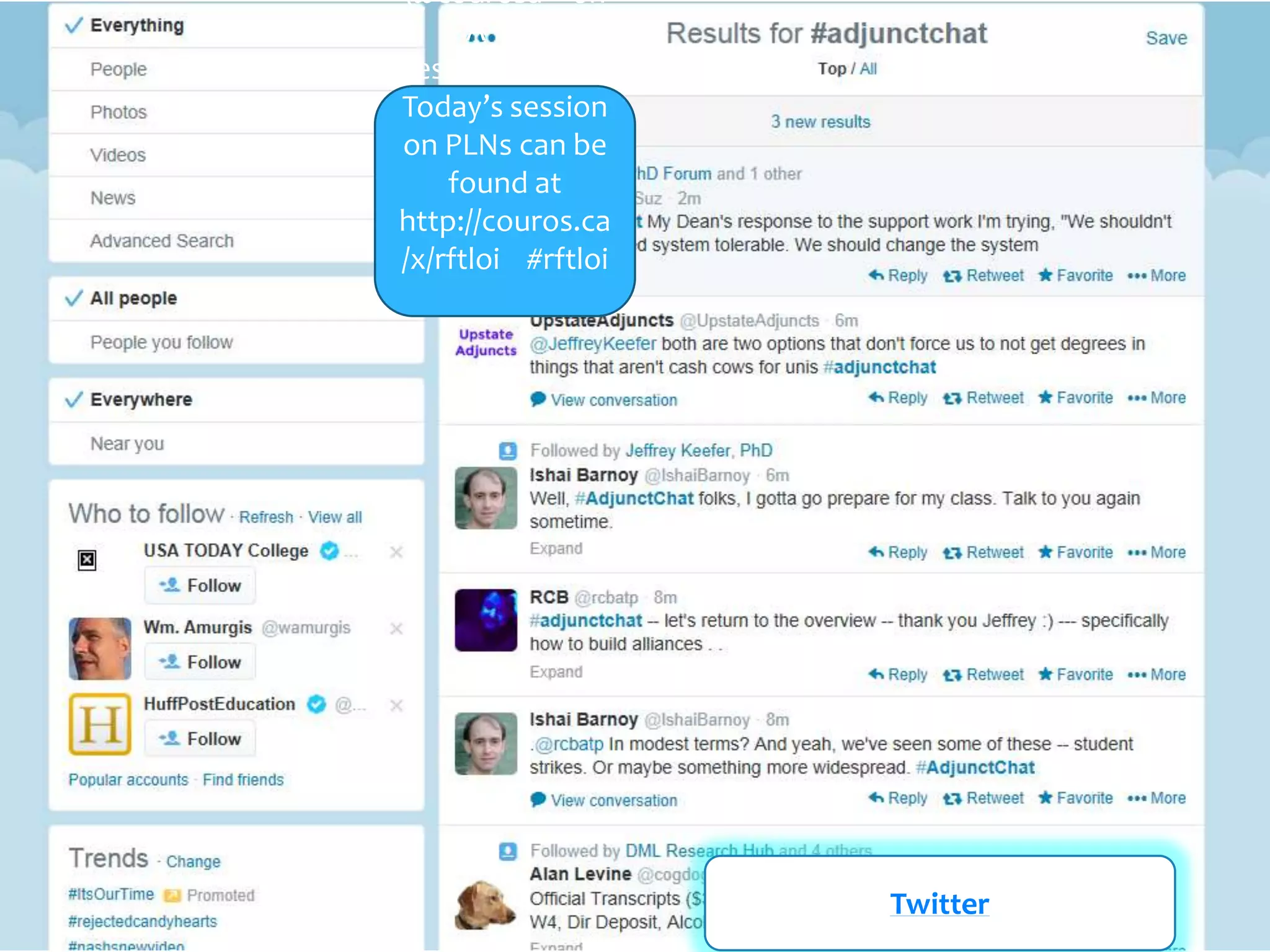 @courosa · 6h
A few
resources from
Today’s session
on PLNs can be
found at
http://couros.ca
/x/rftloi #rftloi

Twitter

 