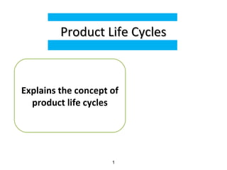 Explains the concept of
product life cycles
Product Life CyclesProduct Life Cycles
1
 