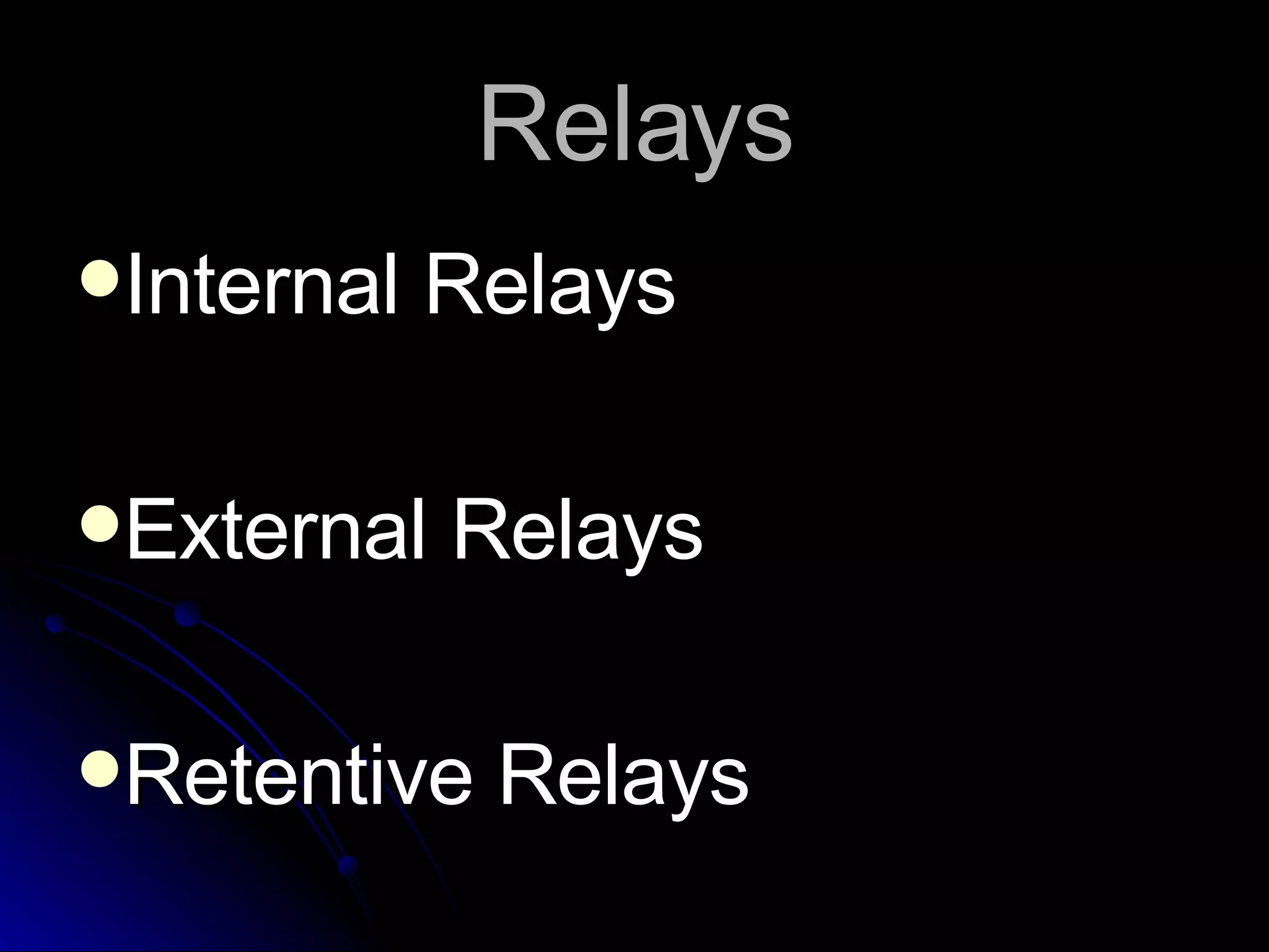 Relays Internal Relays External Relays Retentive Relays 