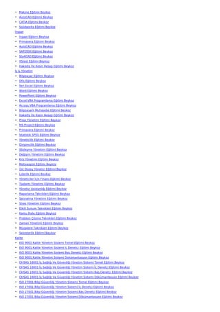 • Makine Eğitimi Beykoz
• AutoCAD Eğitimi Beykoz
• CATIA Eğitimi Beykoz
• Solidworks Eğitimi Beykoz
İnşaat
• İnşaat Eğitimi Beykoz
• Primavera Eğitimi Beykoz
• AutoCAD Eğitimi Beykoz
• SAP2000 Eğitimi Beykoz
• Sta4CAD Eğitimi Beykoz
• XSteel Eğitimi Beykoz
• Hakediş Ve Kesin Hesap Eğitimi Beykoz
İş & Yönetim
• Bilgisayar Eğitimi Beykoz
• Ofis Eğitimi Beykoz
• İleri Excel Eğitimi Beykoz
• Word Eğitimi Beykoz
• PowerPoint Eğitimi Beykoz
• Excel VBA Programlama Eğitimi Beykoz
• Access VBA Programlama Eğitimi Beykoz
• Bilgisayarlı Muhasebe Eğitimi Beykoz
• Hakediş Ve Kesin Hesap Eğitimi Beykoz
• Proje Yönetimi Eğitimi Beykoz
• MS Project Eğitimi Beykoz
• Primavera Eğitimi Beykoz
• İstatistik SPSS Eğitimi Beykoz
• Yöneticilik Eğitimi Beykoz
• Girişimcilik Eğitimi Beykoz
• Sözleşme Yönetimi Eğitimi Beykoz
• Değişim Yönetimi Eğitimi Beykoz
• Kriz Yönetimi Eğitimi Beykoz
• Motivasyon Eğitimi Beykoz
• Üst Düzey Yönetici Eğitimi Beykoz
• Liderlik Eğitimi Beykoz
• Yöneticiler İçin Finans Eğitimi Beykoz
• Toplantı Yönetimi Eğitimi Beykoz
• Yönetici Asistanlığı Eğitimi Beykoz
• Raporlama Teknikleri Eğitimi Beykoz
• Satınalma Yönetimi Eğitimi Beykoz
• Stres Yönetimi Eğitimi Beykoz
• Etkili Sunum Teknikleri Eğitimi Beykoz
• Kamu İhale Eğitimi Beykoz
• Problem Çözme Teknikleri Eğitimi Beykoz
• Zaman Yönetimi Eğitimi Beykoz
• Müzakere Teknikleri Eğitimi Beykoz
• Sekreterlik Eğitimi Beykoz
Kalite
• ISO 9001 Kalite Yönetim Sistemi Temel Eğitimi Beykoz
• ISO 9001 Kalite Yönetim Sistemi İç Denetçi Eğitimi Beykoz
• ISO 9001 Kalite Yönetim Sistemi Baş Denetçi Eğitimi Beykoz
• ISO 9001 Kalite Yönetim Sistemi Dokümantasyon Eğitimi Beykoz
• OHSAS 18001 İş Sağlığı Ve Güvenliği Yönetim Sistemi Temel Eğitimi Beykoz
• OHSAS 18001 İş Sağlığı Ve Güvenliği Yönetim Sistemi İç Denetçi Eğitimi Beykoz
• OHSAS 18001 İş Sağlığı Ve Güvenliği Yönetim Sistemi Baş Denetçi Eğitimi Beykoz
• OHSAS 18001 İş Sağlığı Ve Güvenliği Yönetim Sistemi Dökümantasyon Eğitimi Beykoz
• ISO 27001 Bilgi Güvenliği Yönetim Sistemi Temel Eğitimi Beykoz
• ISO 27001 Bilgi Güvenliği Yönetim Sistemi İç Denetçi Eğitimi Beykoz
• ISO 27001 Bilgi Güvenliği Yönetim Sistemi Baş Denetçi Eğitimi Beykoz
• ISO 27001 Bilgi Güvenliği Yönetim Sistemi Dökümantasyon Eğitimi Beykoz
 