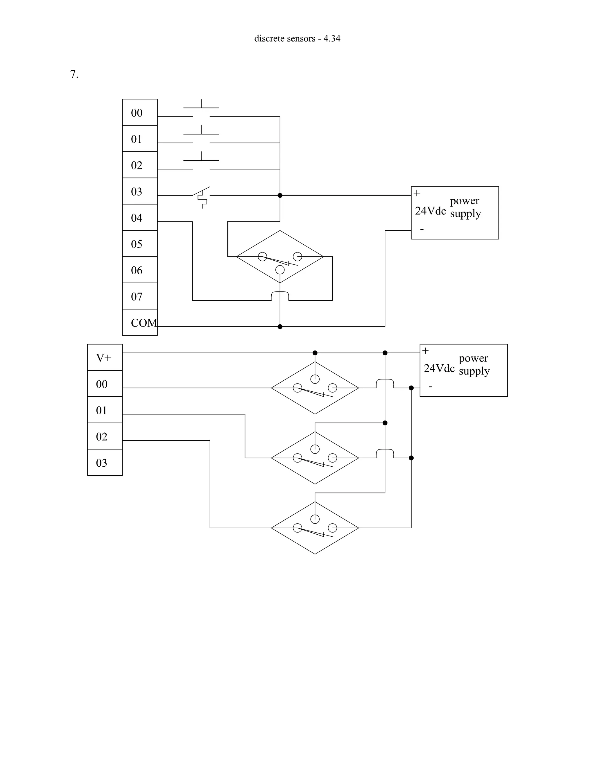 discrete sensors - 4.34
7.
00
01
02
03
COM
04
05
06
07
power
supply
+
-
24Vdc
V+
00
01
02
03
power
supply
+
-
24Vdc
 
