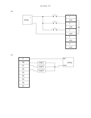 plc wiring - 3.27
14.
15.
1
com
2
com
3
com
4
com
5
com
24Vdc
+
-
V
00
01
02
03
04
05
06
07
120Vac
hot
neut.
Load 1
Load 2
Load 3
 