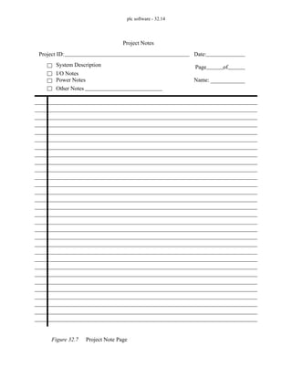 plc software - 32.14
Figure 32.7 Project Note Page
Project ID: Date:
Page of
System Description
I/O Notes
Project Notes
Power Notes
Other Notes
Name:
 