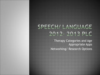 •Therapy Categories and Age
             Appropriate Apps
•Networking/ Research Options
 
