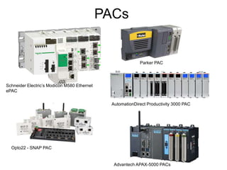 PAC vs PLC & PC+SoftPLC
• PLCs are becoming more powerful and feature-rich
• PLC vendors now designate their high-end PLCs...