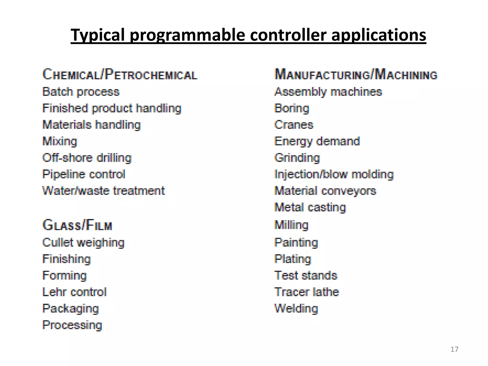 Typical programmable controller applications




                                               17
 