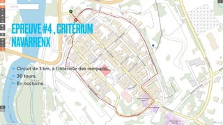 -Circuit de 1-km, à l’intérieur des remparts.
-30 tours.
-En nocturne.
EPREUVE#4,CRITÉRIUM
NAVARRENX
 