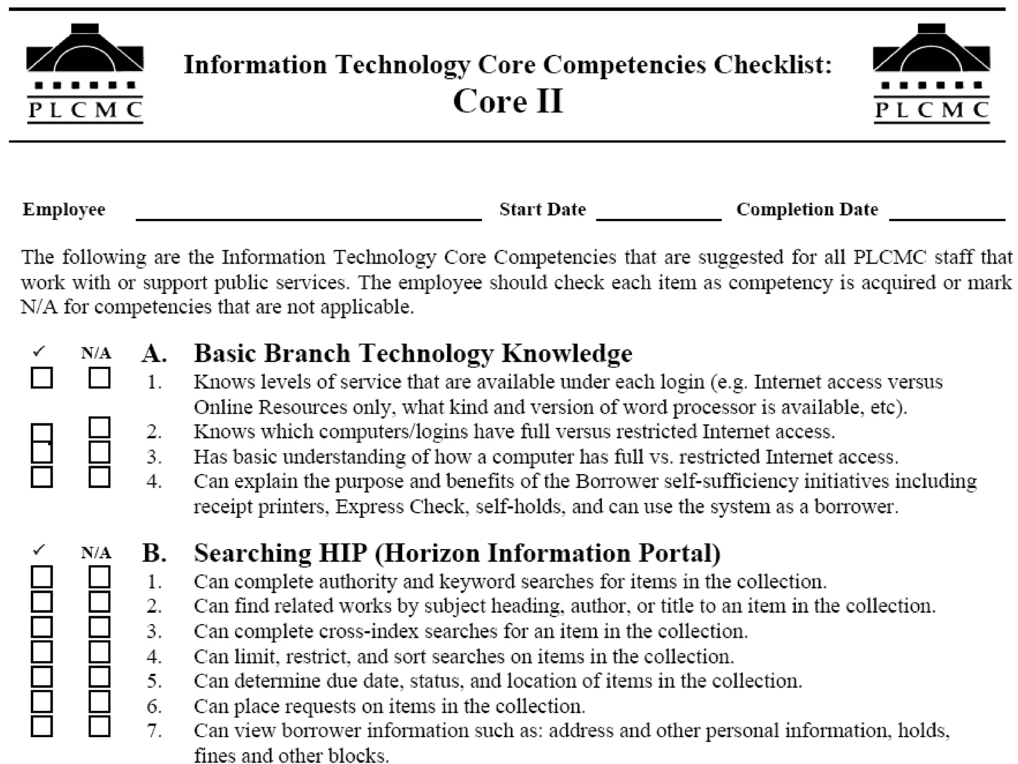 PLCMC Information Technology Core Competencies PPT