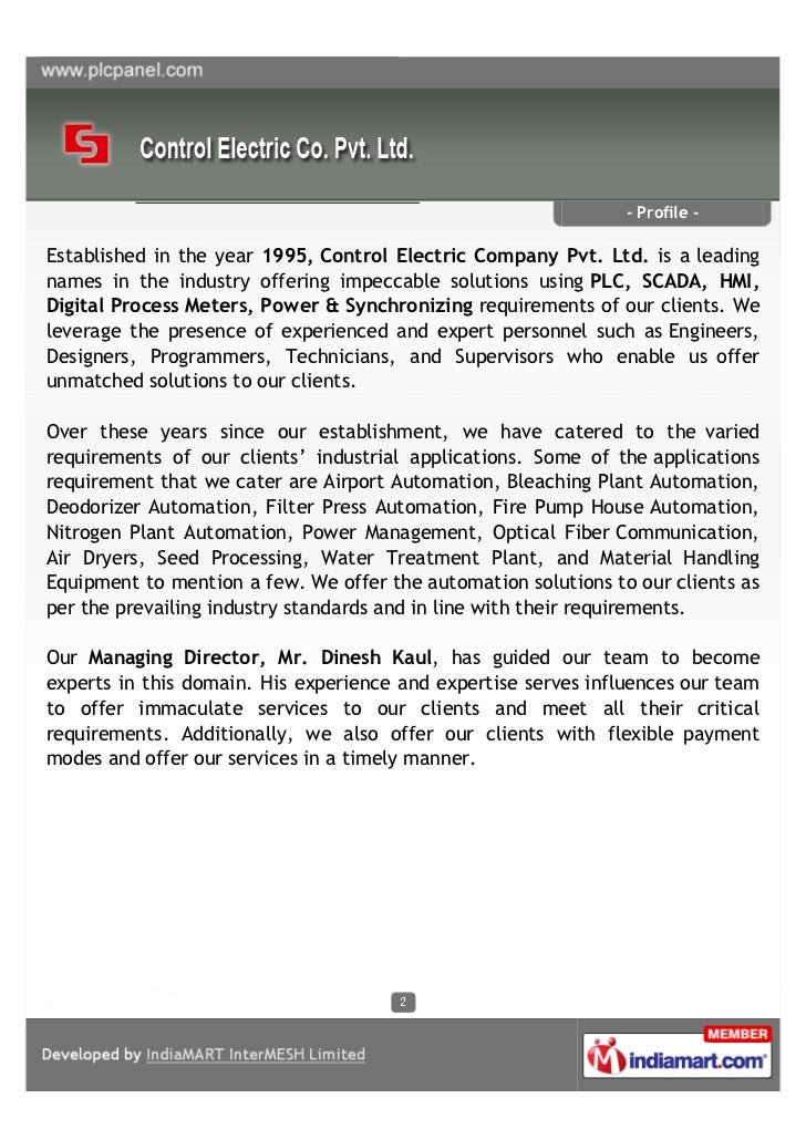 Control Electric Company Pvt. Ltd, Noida, Industrial Process Automati…