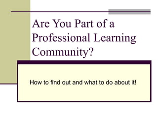 Are You Part of a Professional Learning Community? How to find out and what to do about it! 