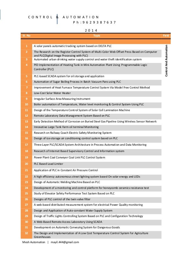 Final Year Plc And Scada Project Topics List