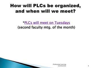 Building BasedContent BasedInterdisciplinaryProfessional Learning Communities7Types of PLCs at CHS