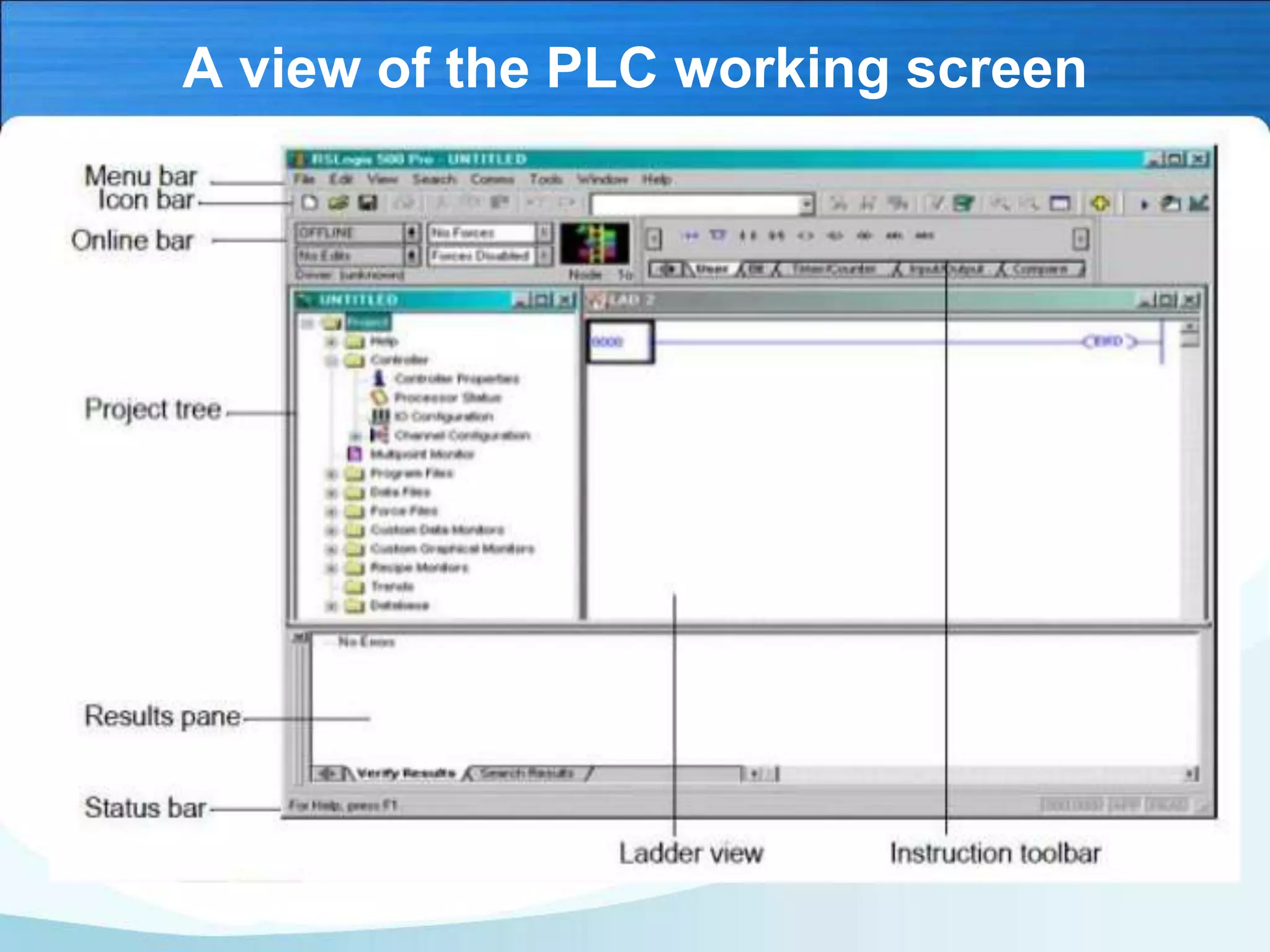 A view of the PLC working screen
 
