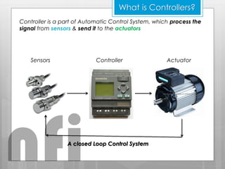 What is Controllers?
Controller
A closed Loop Control System
Controller is a part of Automatic Control System, which process the
signal from sensors & send it to the actuators
Sensors Actuator
nfi
 