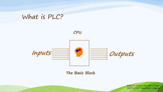CPU
The Basic Block
Inputs Outputs
What is PLC?
Rahul N Deshmukh E&TC Dept
SSBT's COET Bambhori Jalgaon
 