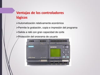 Automatización relativamente económica
Permite la grabación, copia e impresión del programa
Salida a relé con gran capacidad de corte
Protección del programa de usuario
Ventajas de los controladores
lógicos
 