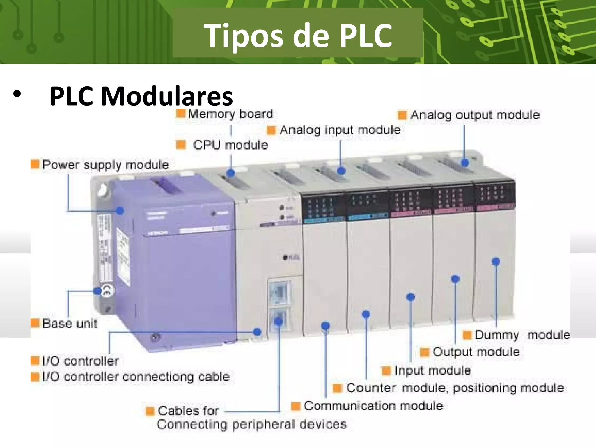 Tipos de PLC
• PLC Modulares
 