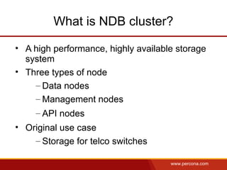Percona Live 2012PPT: MySQL Cluster And NDB Cluster | PDF