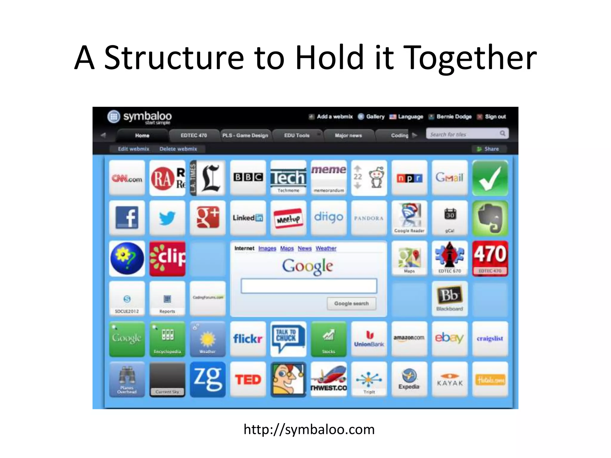 A Structure to Hold it Together




           http://symbaloo.com
 