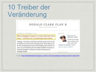 10 Treiber der 
Veränderung 
Quelle: http://donaldclarkplanb.blogspot.co.at/2011/12/more-pedagogic-change-in-last-10-years.html 
 
