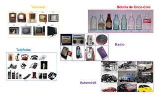 Televisor.
Teléfono.
Radio.
Botella de Coca-Cola
Automóvil
 