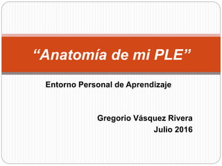Gregorio Vásquez Rivera
Julio 2016
“Anatomía de mi PLE”
Entorno Personal de Aprendizaje
 