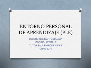 ENTORNO PERSONAL
DE APRENDIZAJE (PLE)
LUCERO CELIS ARTUNDUAGA
CODIGO: 40769616
TUTOR SAUL ENRIQUE VIDES
UNAD 2018
 