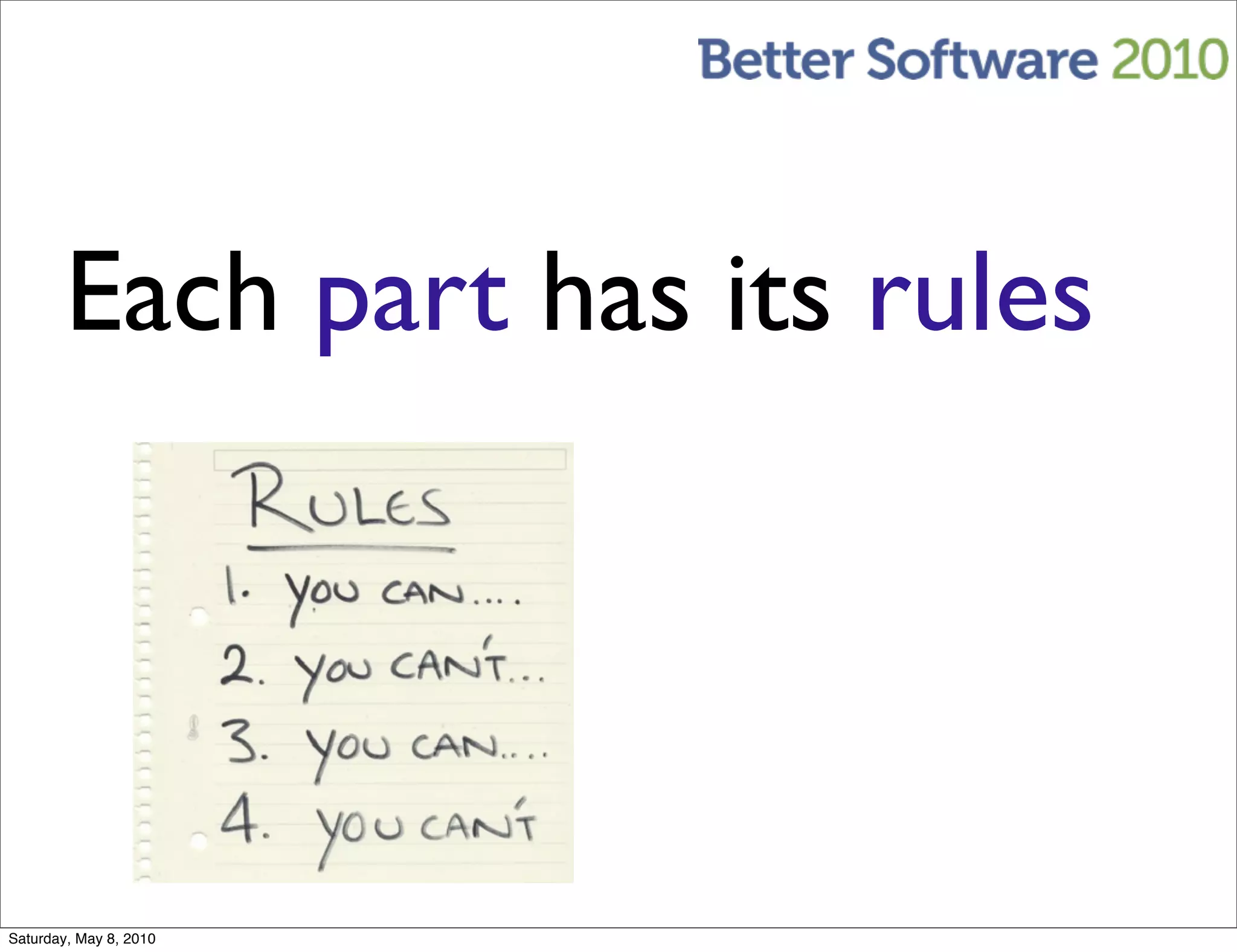 Each part has its rules




Saturday, May 8, 2010
 