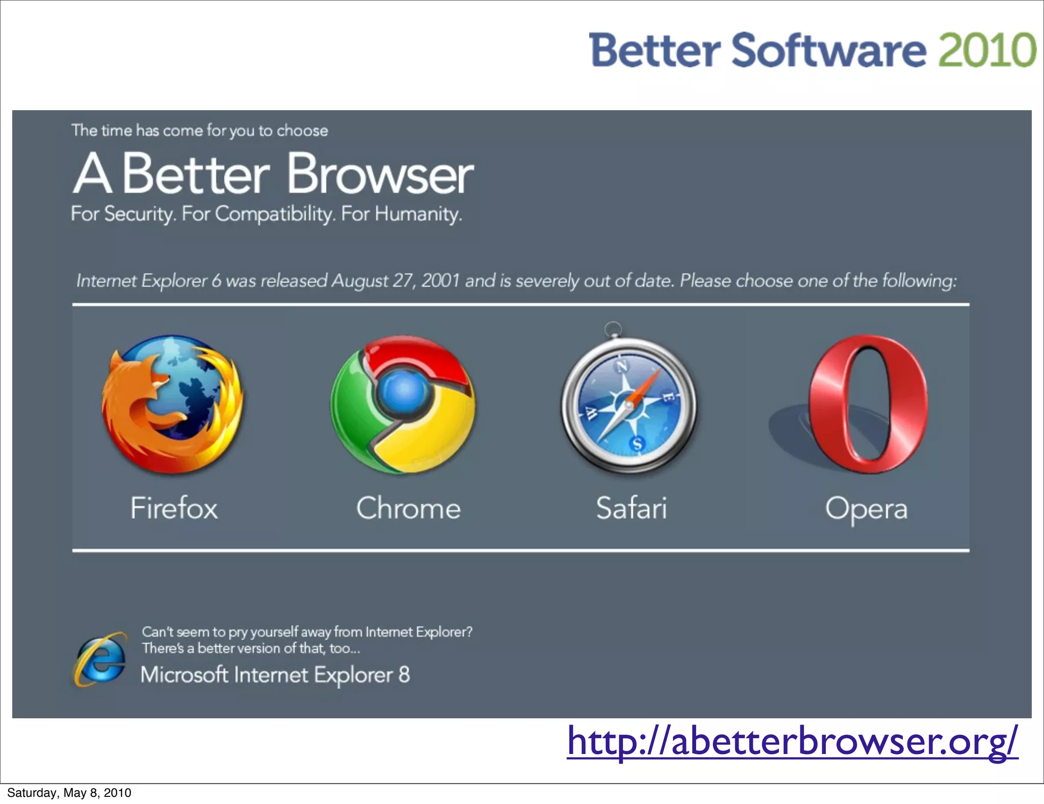 http://abetterbrowser.org/
Saturday, May 8, 2010
 