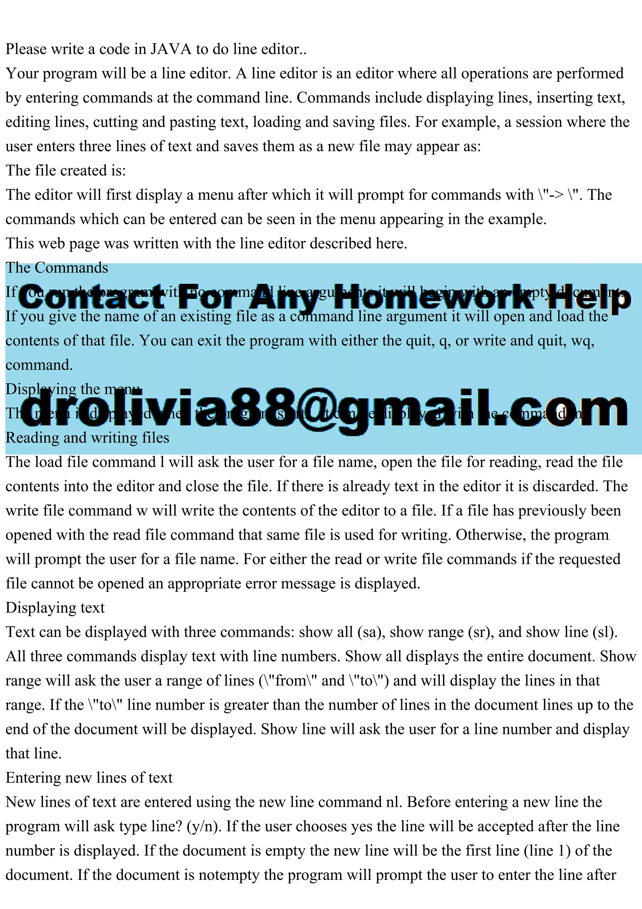 Please write a code in JAVA to do line editor..Your program will b.pdf