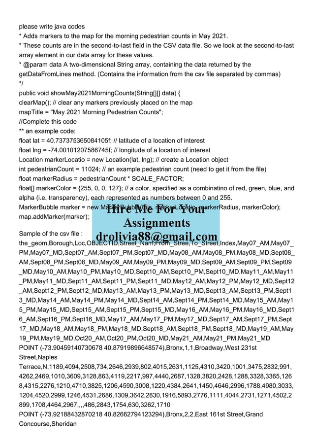 please write java codes Adds markers to the map for the mo.pdf