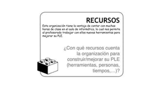 Esta organización tiene la ventaja de contar con muchas
horas de clase en el aula de informática, lo cual nos permite
al profesorado trabajar con ellos nuevas herramientas para
mejorar su PLE.
 